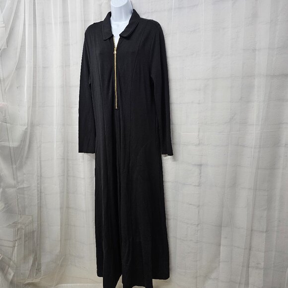 Soft Surroundings Black Maxi Dress Jersey Goth Minimalist Zip Shift XL - Picture 5 of 12